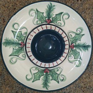 Gail Pittman Hollylujah Chip and Dip Serveware Hand Painted Vintage 1995 EUC